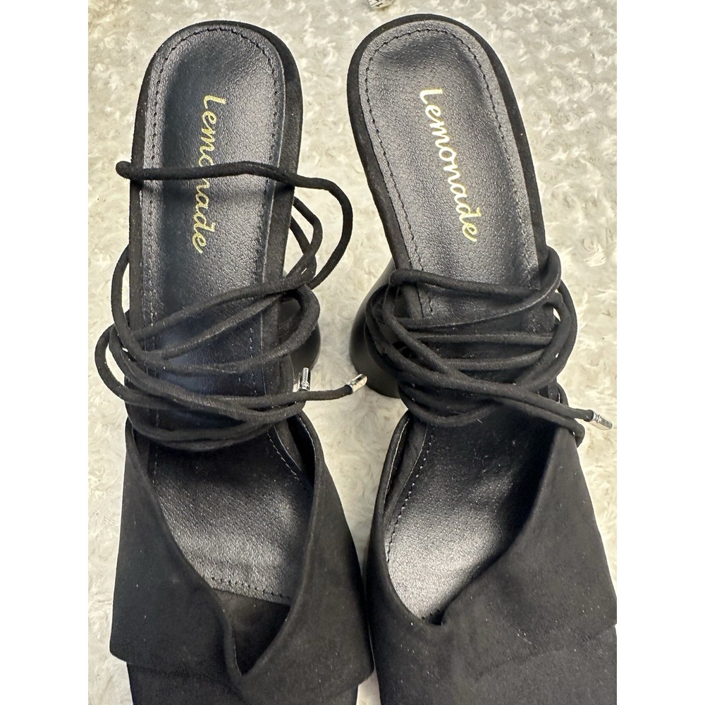 Lemonade Black Lace-Up Platform Heels Open Toe Fabric Adjustable Women 11